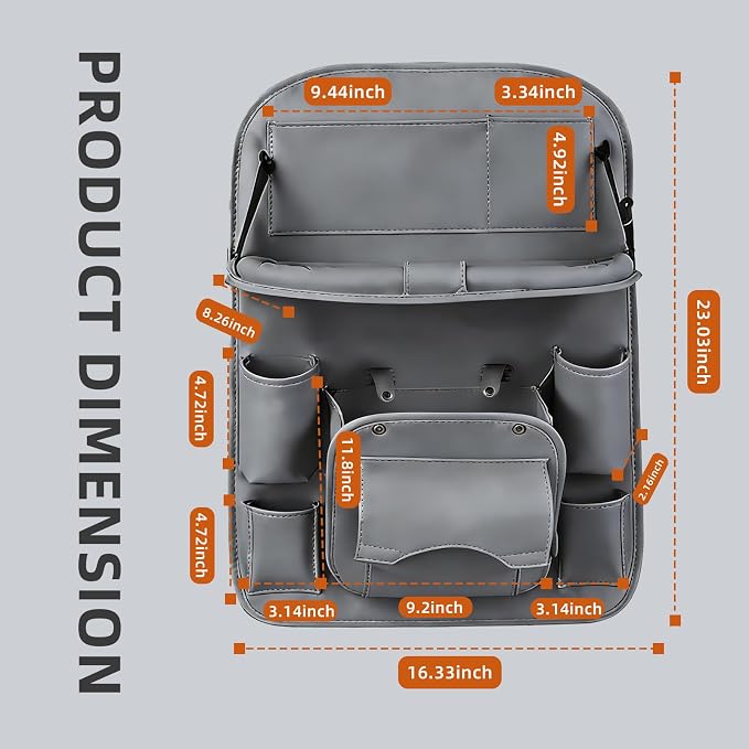 Car Seat Organizer, Multifunctional Backseat Protector Mat, Storage Bag and Tray Rack, Trash Storage (Suitable for Cars, Children, Back of Seats, and Rear Seats) (Gray, Leather 1-Piece Set) - Image 5