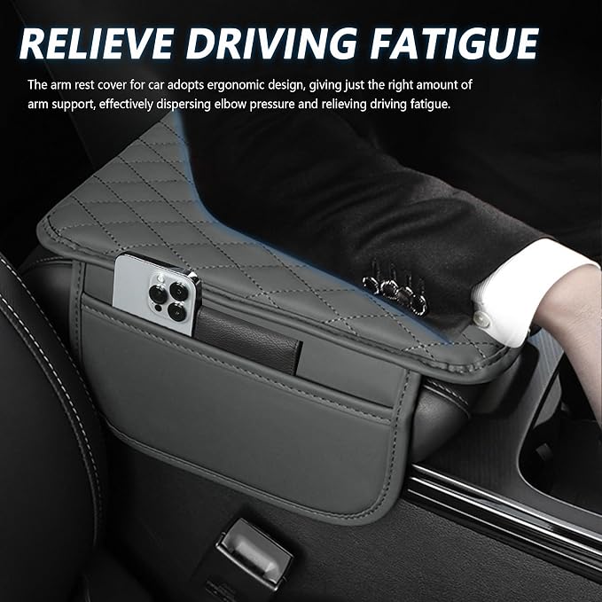 Stacool Upgraded Car Center Console Cover,Microfiber Leather Car Armrest Cover Cushion with 2 Storage Bags,Universal Car Armrest Storage Box (Gray) - Image 4