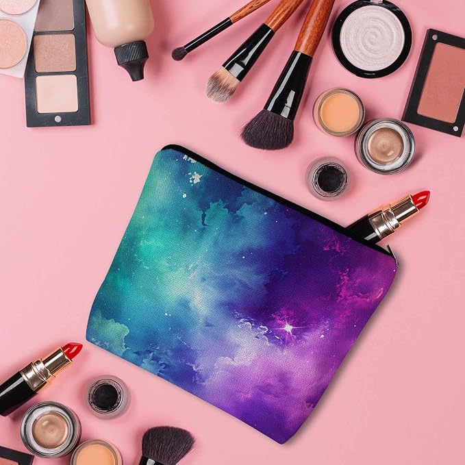 Galaxy Space Makeup Bags Makeup Organizer Cosmic Nebula Universe Space Galaxy Flax Toiletry Bags Travel Cosmetic Bag Makeup Purse Pouch Skincare Bag Wallet Bags For Women Mom Pink Purple - Image 3