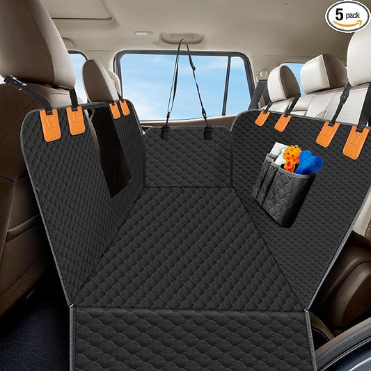 ZRRAJOY Dog Car Seat Cover for Back Seat, Waterproof Protector with Side Flaps, Scratchproof Hammock, Non-Slip Bottom for Cars/Trucks/SUVs (Black+Grey) by ZRRAJOY