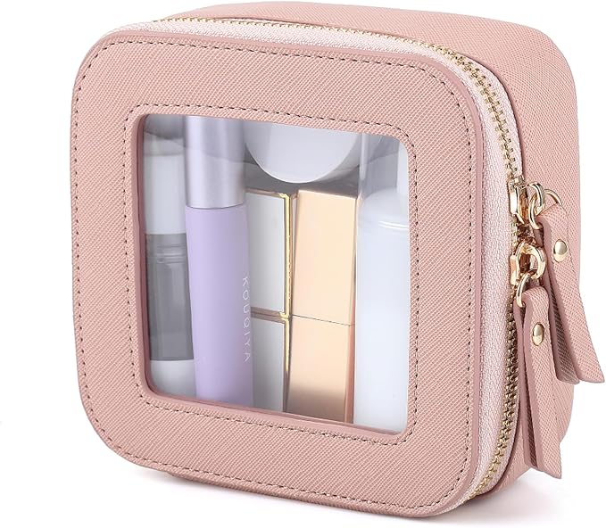 Small Clear Makeup Bag Travel Cosmetic Case, Portable Make Up Organizer Traveling Compact Car Bag for Essentials Transparent Toiletry Bag with Zipper by FASAOH