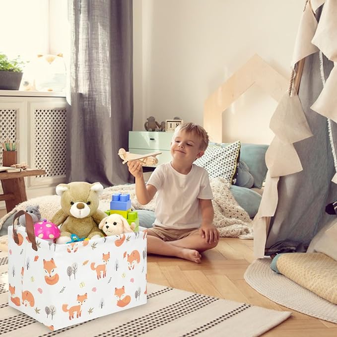 Rectangle Fox Basket,Collapsible canvas waterproof storage basket,Toy Organizer,Laundry Baskets for Kid Rooms,Baby Room decor,Toy Baskets,Woodland Nursery Decor(Fox) - Image 3