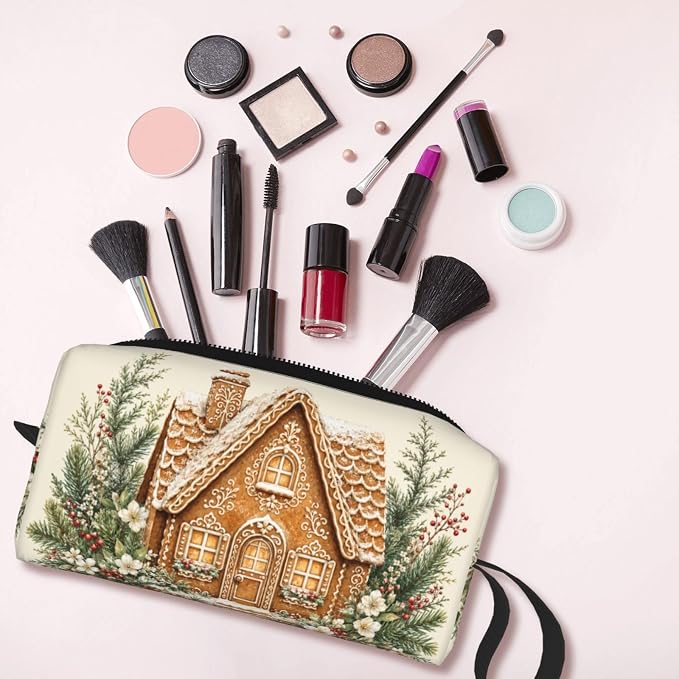 Gingerbread Small Makeup Bag, 600D Oxford Cosmetic Pouch for Women | Gingerbread Cosmetic Bag, Double-Sided Printed Toiletry Pouch with Foam Padding for Women, Travel, Gym, Weekend and Daily - Image 6