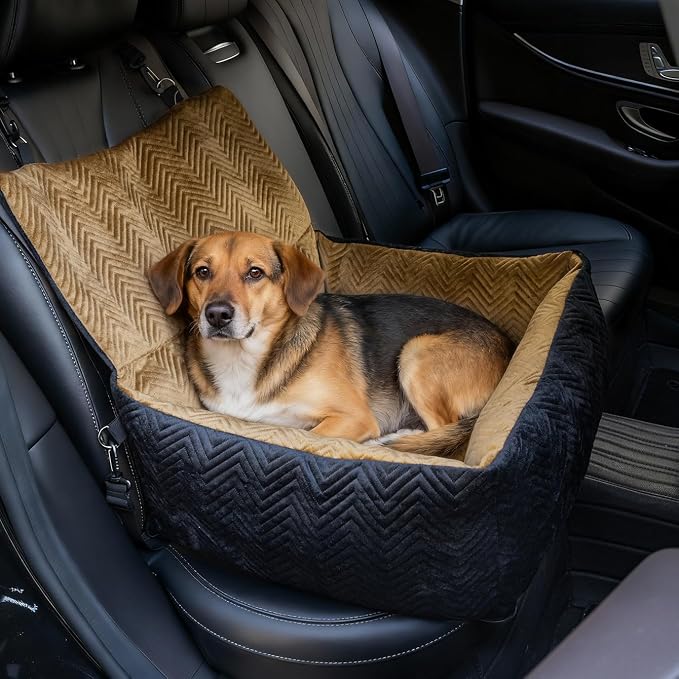 Dog Car Seat for Small Dogs,Medium Dog Car Bed with Detachable Washable Cover,Pet Puppy Booster Cars Seats with Safety Belt Up to 30 lbs(Black V) - Image 9