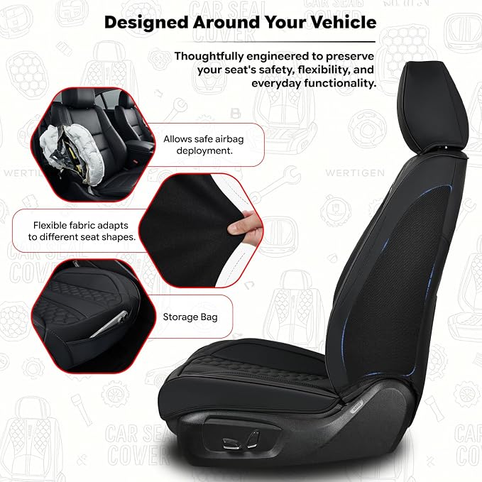 Black Universal Car Seat Cover, Waterproof Leather, Lumbar Support | Compatible with over 7,200+ Vehicle Models - Image 5