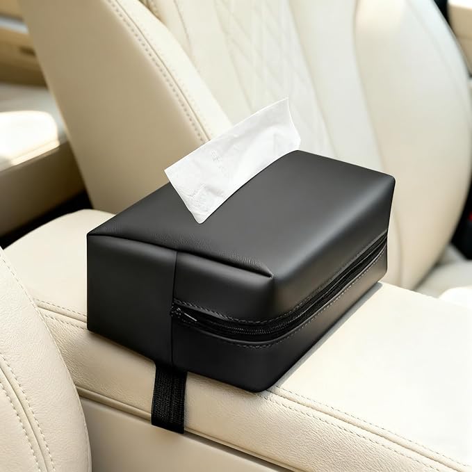 Car Tissue Holder, Car Standard Tissue Holder, Upgraded PU Leather Multi-Functional Car Tissue Box, Keep Car Tidy, for Sun Visor, Backseat, Armrest, Center Console (Black) by Unknown