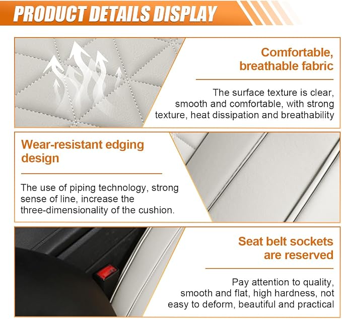 Luxury Faux Leather Car Seat Cover, Car Seats Cushion, Grey | Anti-Slip Waterproof Universal Front Bottom Seat Protector with Storage Pocket for Sedans, SUVs, Trucks, Triangular Pattern - Image 3