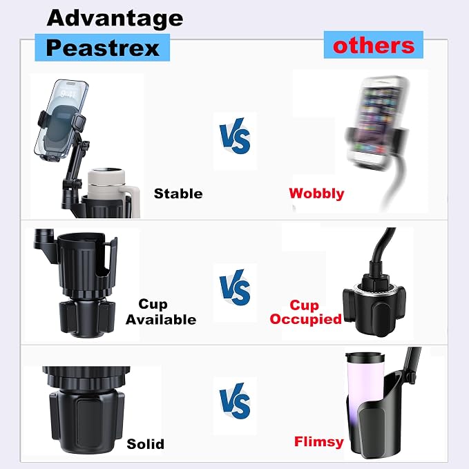 Cup Holder Phone Mount, 2 in 1 Universal Cup Holder Expander with Long Arm 360°Rotation Cup Phone Holder for Car Fits All 4-7” iPhone Galaxy Smartphones and Most Truck Bottles - Image 2