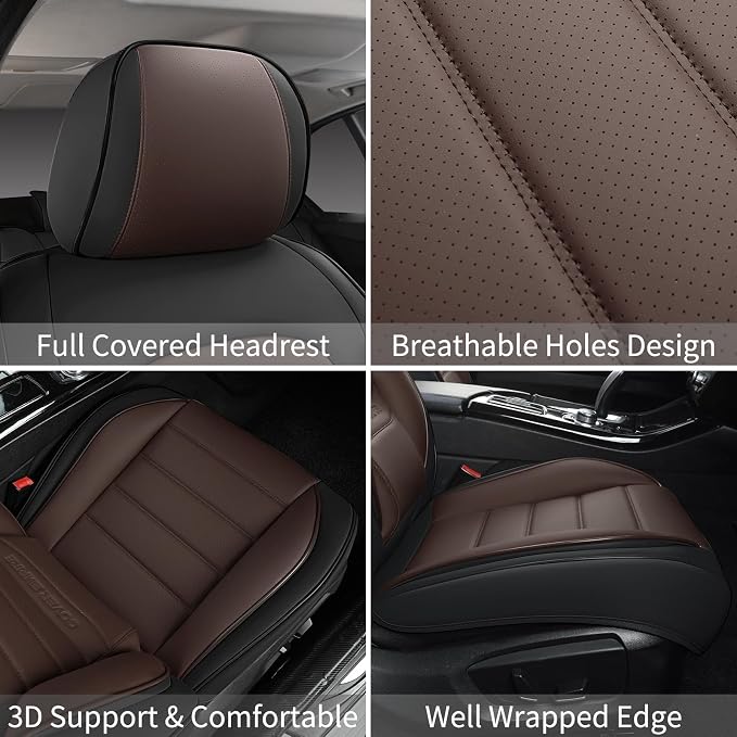 Front Car Seat Covers, 2Pcs Universal Leather Car Seat Covers, Full Coverage Waterproof Automotive Seat Covers, Breathable Car Seat Protector for Most Trucks SUVs Sedans, Black&Brown - Image 5