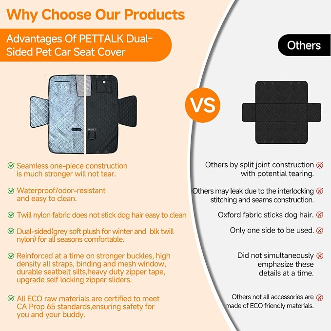 PETTALK Deluxe 2 Sided Dog Car Cover for Back Seat,Waterproof Protector | Hammock Cover Double Comfort 4 Season,Durable Heavy Duty,Anti Scratch,Non-Slip,Odorless,Car SUV Truck,Dog Seat Belt Included - Image 6