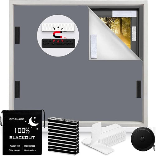 100% Blackout Window Cover Magnetic Blackout Curtains,Portable Black Out Shades No Drill Cuttable Blackout Blinds for Bedroom, RV, Nursery, Media Room,Dorm,Grey (57" W x 79" H) by BirdNest