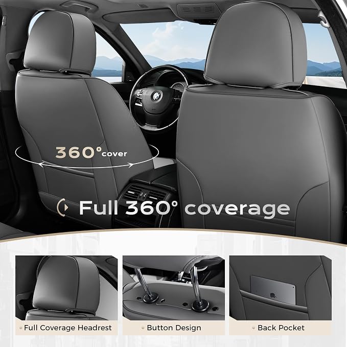 Coverado Car Seat Covers Front, Seat Covers for Cars, Waterproof 2-Pack Car Seat Cushion, Leather Carseat Seat Protectors, Universal Seat Covers Fit for Most Sedans SUV Pick-up Trucks(Gray&Light Gray) - Image 3
