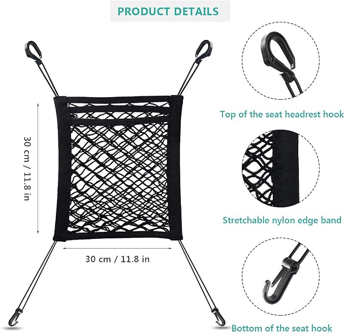 Dog Car Net Barrier 3 Layers with Auto Safety Mesh Organizer, Universal Stretchable Pet Barrier Backseat Storage Mesh Bag Dog Car Divider Net for Cars, SUVs-Drive Safely with Children and Pets - Image 2