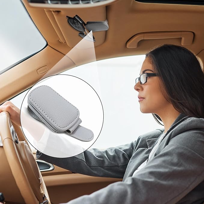 2-Pack Magnetic Sunglass Holder for Car Visor - Suede （Grey） | Premium Suede Wrapped, Aluminum Core, Magnetic Grip, Clip to Visor, Holds Eyewear/Cards, Fits Most Vehicles - Image 7