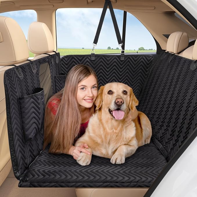 Dog Car Seat Cover - Hard Bottom Backseat Extender, Black | Back Seat, Waterproof Hammock, Thick Sponge, Supports 400 lbs, Seat Protector, Pets, Cars, SUVs, Trucks by Trivlpet