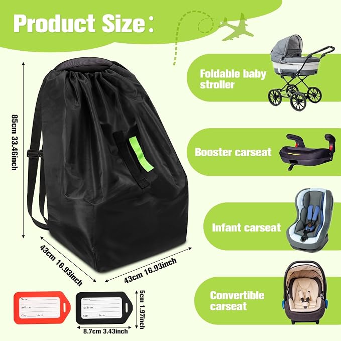 Car Seat Bags For Airplane Travel, Durable Carseat Cover For Air Travel Car Seat Travel Bag with Shoulder Straps and 2pcs Luggage Tags For Airplane - Image 2
