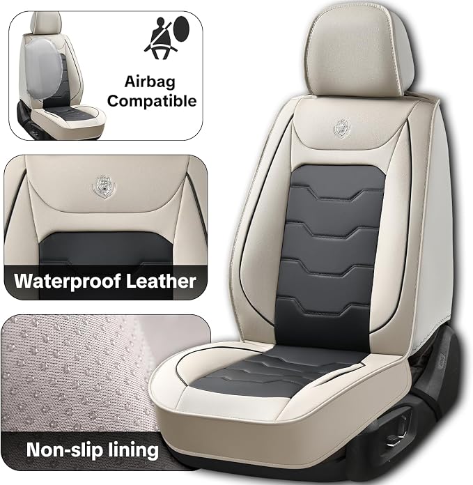 Gray Car Seat Covers Complete Set, Universal Car Seat Covers for Cars, Premium Waterproof Leather, Protect & Upgrade Car Interiors, Airbag Compatible, Easy to Install & Clean Up - Image 4