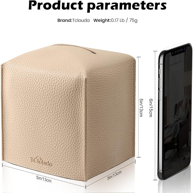 Tissue Box Cover, Tclouda, Modern PU Leather Square Tissue Box Holder for Creative Decorative, 4 Pack, Ideal for Bathrooms/Office/Car/Nightstand/Outdoor Tent, 5"X5"X5", White&Beige&Gray&Claybank - Image 2