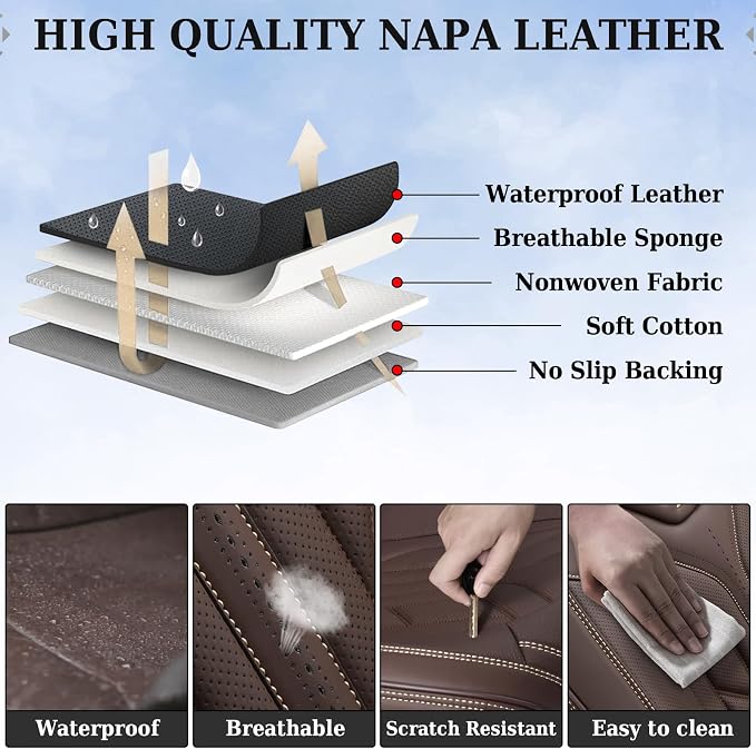 Coverado Front Seat Covers, Car Seat Covers Front Seats, Leather Seat Covers for Cars, Automotive Seat Covers Car Seat Protector Car Accessories Fit for Most Sedans SUV Pick-up Truck(Coffee) - Image 7