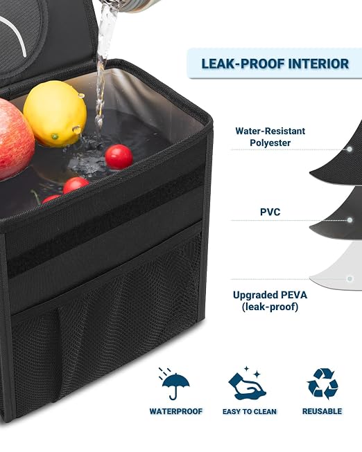 Capolo Car Trash Can with Lid, Leakproof Car Garbage Can Car Trash Bag | Waterproof, Trash Can for Car, 3 Mesh Pockets, Mini Hanging Vehicle Car Trash Bin, for Back/Front Seat (Black,3 Gal) - Image 4