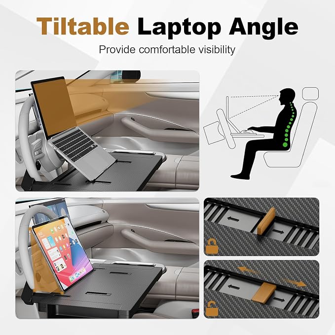 2-in-1 Car Steering Wheel Desk Tray,Adjustable Car Table for Laptop | Car Food Tray for Standard Round Steering Wheels,Car Seat Gap Filling Organizer,Foldable Carbon Fiber Look Table for Working - Image 6