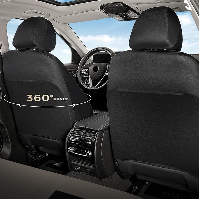 Coverado Car Seat Covers Full Set, Luxury Leather Car Seat Covers, Automotive Front and Rear Mesh Seat Covers, Full Set 5 Seats, Black Beige Seat Covers for SUV Sedan Truck - Image 3
