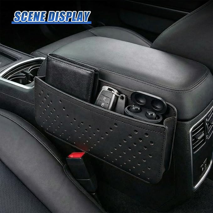 Car Seat Side Pocket Organizer, PU Leather Water-Resistant Car Console Storage Bag, Multifunctional Auto Interior Door Tray Pouch Organizer Accessories for Phone Keys Sunglasses (Black) - Image 5