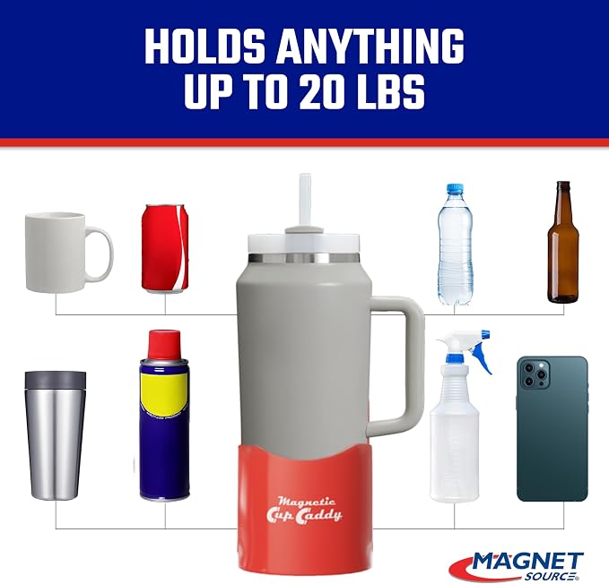 Master Magnetics Magnetic Cup Holder - Caddy for Bottles, Glasses, and Cans - Fits on Fridge, Lawnmower, Forklift, Cart, or Ladder - Heavy-Duty Magnet - Image 4