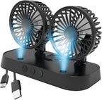 Car Fan, Portable USB Powered Dual Head Cooling Fan for Car, 360° Rotatable & 2 Speeds Adjustable & Mist Function, Powerful Air Circulation for Vehicle Truck SUV Jeep RV Boat, 12V by Unknown