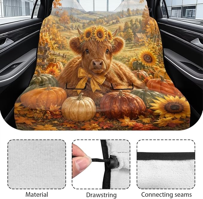 Highland Cattle Sunflower Pumpkin Print Rear Bench Towel Seat Covers, Nonslip Back Seat Cover Washable Bench Seat Covers, Wear-Resistant Car Seat Covers Protector for Dogs - Image 6