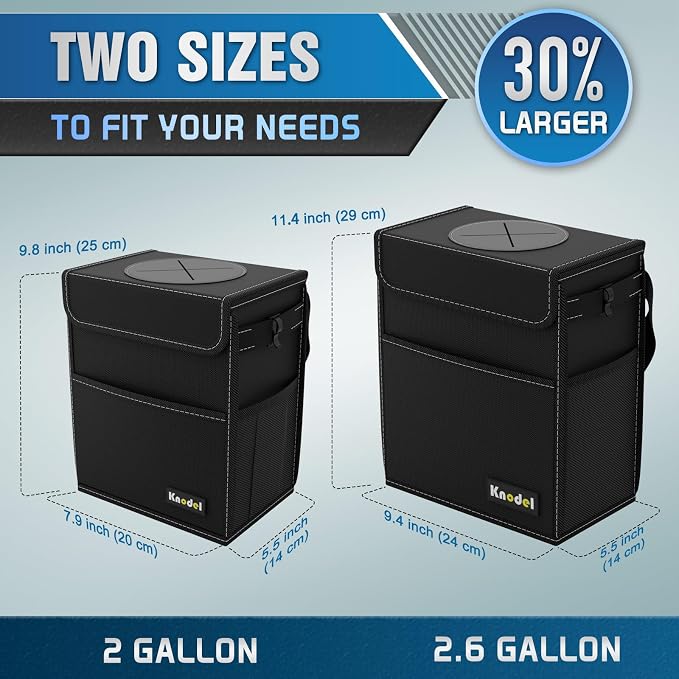 K KNODEL 2 Gallon Black Leak-Proof Waterproof Car Trash Can with Lid | Waterproof Car Garbage Can with Liner, Hanging Trash Bag for Car, Suv, Van, Truck - Image 2