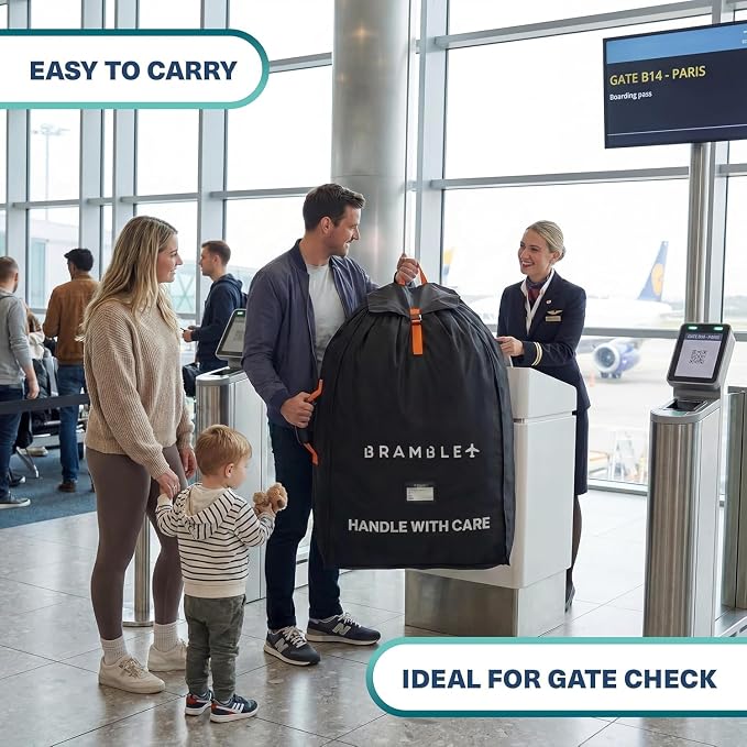 Bramble - XL Double Stroller Bag for Airplane Gate Check - Water Resistant Ballistic Nylon Travel Bag with Padded Neoprene Straps, Carry Pouch & ID Window - 39 x 26 x 16 Inches (Black) - Image 7