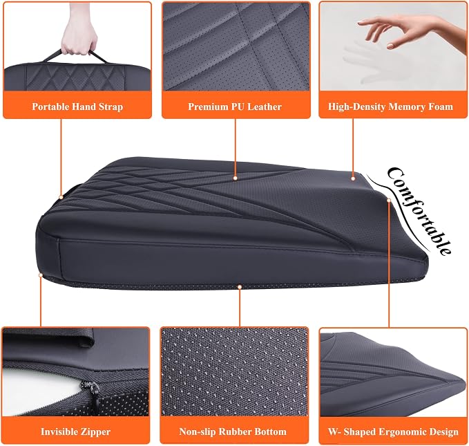 kingphenix Memory Foam Car Seat Cushion for Driving Comfort and Office Use | Coccyx and Lower Back Pressure Relief, Non-Slip Seat Cushion for Cars, Trucks, SUVs, Long Drives and Office Chairs, Black - Image 5