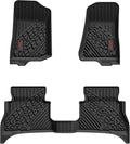 3W Floor Mats for Jeep Wrangler 4XE 2021-2026 Hybrid 4 Door (Non JL/JK) | Black All-Weather TPE Floor Liner for 1st and 2nd Row Full Set Car Mats, Red Logo by 3W