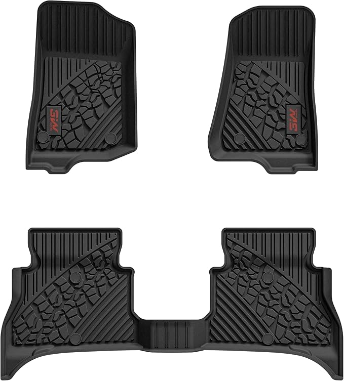 3W Floor Mats for Jeep Wrangler 4XE 2021-2026 Hybrid 4 Door (Non JL/JK) | Black All-Weather TPE Floor Liner for 1st and 2nd Row Full Set Car Mats, Red Logo by 3W