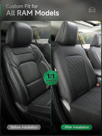 GIANT PANDA Front Truck Seat Covers for Dodge Ram 1500 2500 3500 2003-2026 Limited Laramie Big Horn Crew Cab& Quad Cab,Faux Leather,Solid Black - Image 2