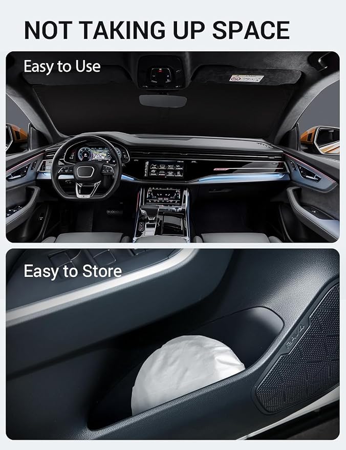 Proadsy Custom Fit 2019-2026 Audi Q8 Windshield Sun Shade, Blocks Heat | 240T Heat Shield, Drops Temp 54°F, Blocks 99% UV, Prevents Dashboard Cracking, Summer Parking & Beach Trips, Easy Twist-Fold - Image 9