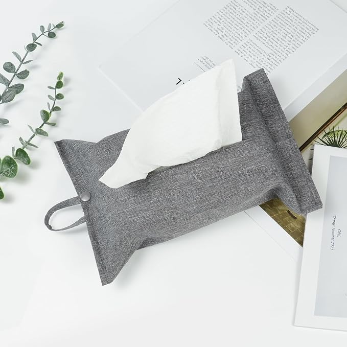 kakaforsa Toilet Paper Holder Reusable Tissue Holder Travel Tissue Holder Wall Hanging Tissue Box Cover Toilet Paper Storage Rectangle Napkin Holder Cloth Tissue Box for Car Office Desk, Gray - Image 8