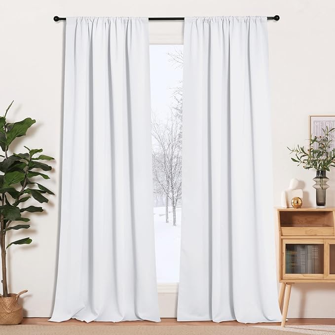 RYB HOME Curtains for Bedroom Living Dining Room 102 inches Long | Privacy, Thermal Insulated, Sunlignt Heat Blocking, Drapes for Sliding Patio Door Apartment, W42 x L102, Pure White, 2 Panels by RYBHOME