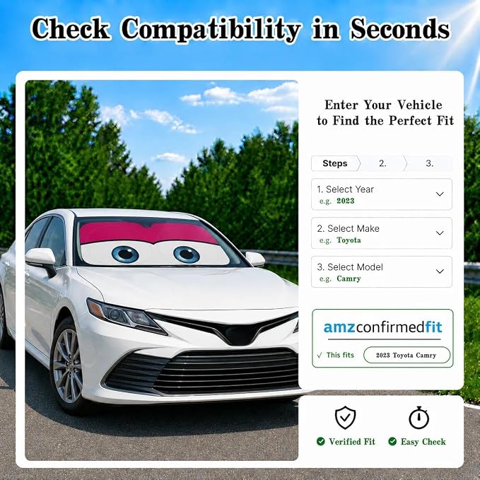 Car Windshield Sun Shade, Universal Fit Midsized Sedan SUV, Cute Pink | 61 x 31.5" Windshield Cover, Foldable Front Window Sunshade, UV Heat Protection, Cute Eyes Series - Image 9
