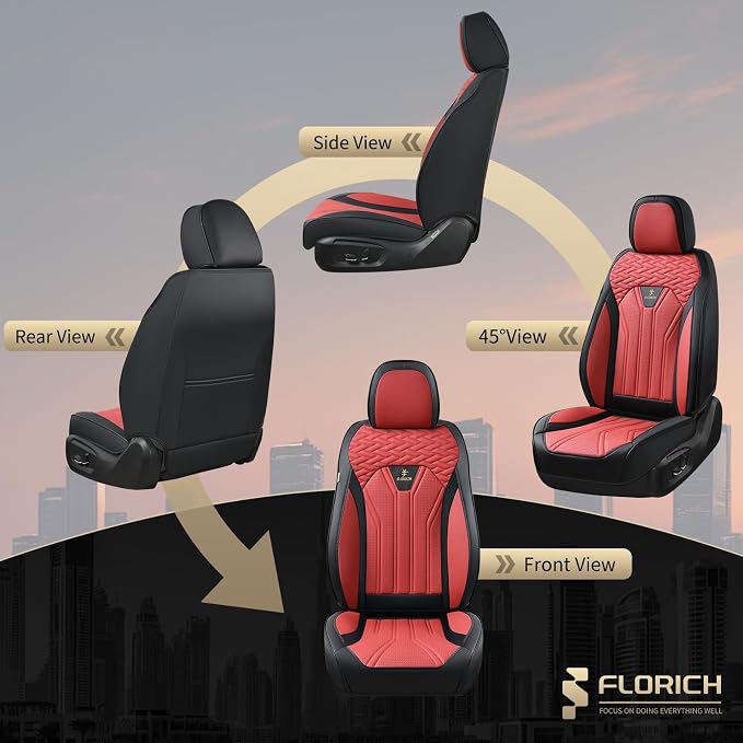 Leather Seat Covers, Car Seat Covers Full Set, Car Seat Protectors 5 Seats, Automotive Seat Covers Driver Seat Covers Fit for Most Cars Trucks SUV-Black&Burgundy - Image 6