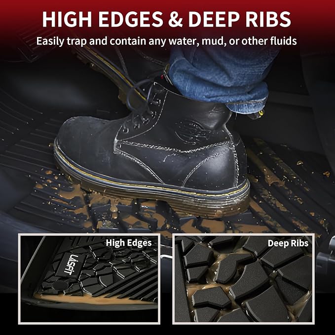 LASFIT Floor Mats for Jeep Wrangler JL 2018-2025 2026 Unlimited 4 Doors | Gas/MHEV Type, Not Fit for JK or PHEV, All Weather, TPE, Custom Fit, Car Mats, Floor Liners, 1st & 2nd Row - Image 3