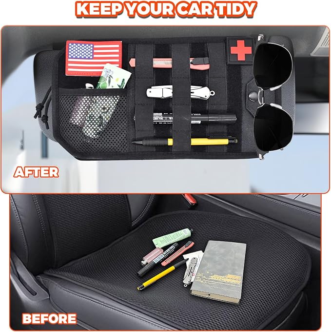 1000D Sun Visor Organizer Fits Most Car, SUVs, and Trucks | with Zipper Visor Storage Pouch, Car Sunglasses Holder, Hard Molle Panel for Tactical Gears - Image 4