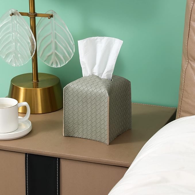 Tissue Box Cover PU Leather Tissue Holder Square Facial Tissue Case Facial Paper Organizer Dispenser for Bathroom, Vanity Countertop, Tabletop, Car, Evergreen | PU Leather，Easy to Fill, Easy Clean, Decorative Cube Tissue Box Holder for Office, Bathroom... - Image 3