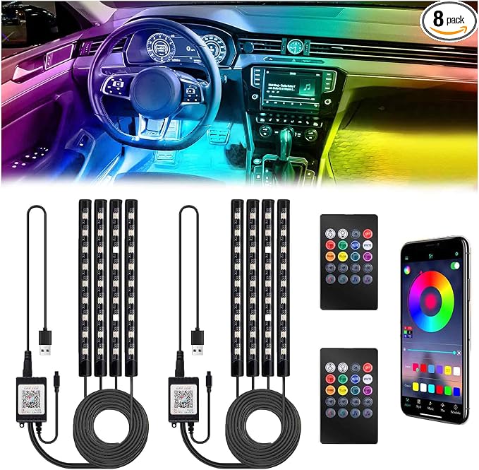 BFXM Car Interior Lights, 2 Set Lights Strip with Cigarette Lighter Adapter | LED Lights for Car, Car Ambient Lighting, App & Remote Control Music Sync Color Change Lights for Truck Car Decor by BFXM