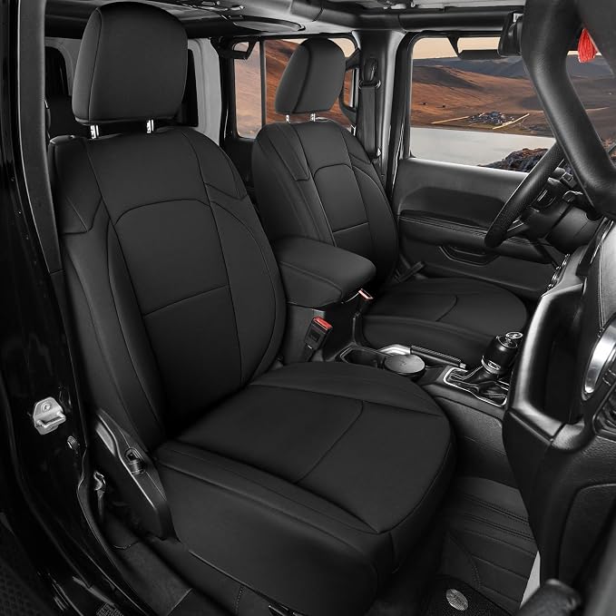 GIANT PANDA Neoprene Seat Covers for Jeep Wrangler JL 2-Door (2018-2026), Neoprene Waterproof Seat Covers, Foam Padded for Full Set, Front & Rear Seat Covers (Black) - Image 7