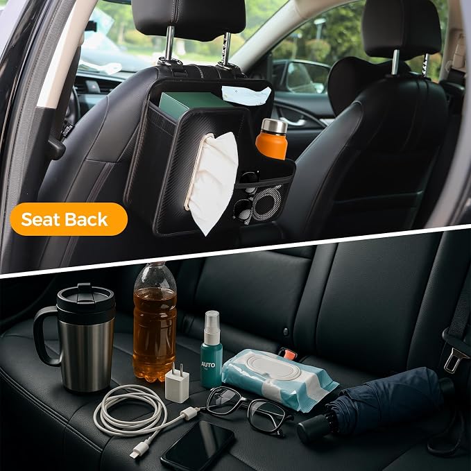 Car Tissue Holder,Back Seat Organizer with Cup Holder,Multifunctional Car Headrest Seat Back Storage,Snack Organizers for Kids,Large Tissue Box Cover Fit for 100-130 Regular Size Tissues - Image 8
