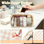 Fammart Clear Travel Makeup Bag for Women, TSA Approved Checkered Cosmetic Bag Make Up Car Organizer Case with Zipper, Large Waterproof Pouch Purse Toiletry Bag for Skincare, Brushes Travel Essentials - Image 4