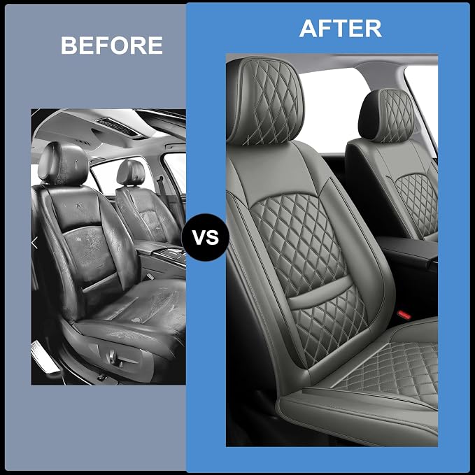 Car Seat Covers Compatible with GMC Yukon 2007-2025 2026 - Full Set 5 Seats Luxury Leather All-Weather Seat Cushions & Protectors, Waterproof & Breathable, Airbag Compatible (Gray) - Image 5