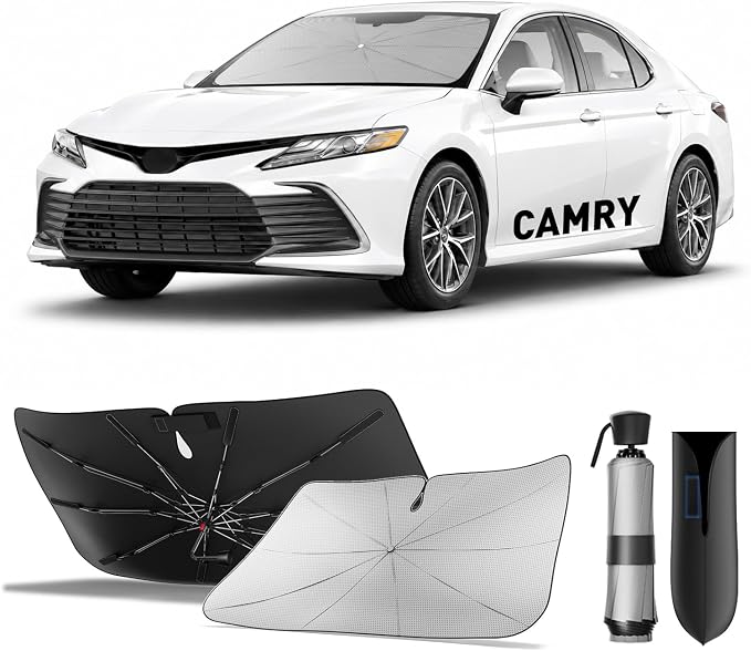 Zanch Windshield Sun Shade Umbrella: Custom Fit for Toyota-Camry 2000-2026 | [99% UV Protection, Up to 75℉ Cooler] Reflective Heat Shield, Sturdy Frame, No Scratches, Foldable Front Sunshade Umbrella by Zanch